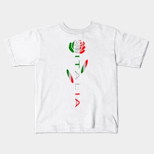 Italia Flag Rose Flower Kids T-Shirt